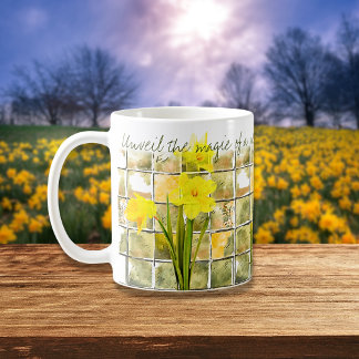 Gele en groene Daffodil Nieuwe Dag Bloemen Citaten Koffiemok