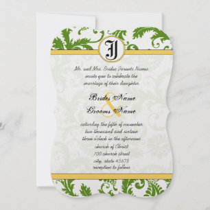 Gele en groene Damask zwemmen bruiloft uitnodiging