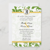 Gele en groene Damask zwemmen bruiloft uitnodiging (Voorkant)