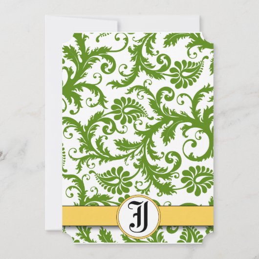 Gele en groene Damask zwemmen bruiloft uitnodiging (Achterkant)