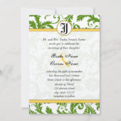 Gele en groene Damask zwemmen bruiloft uitnodiging (Voorkant)
