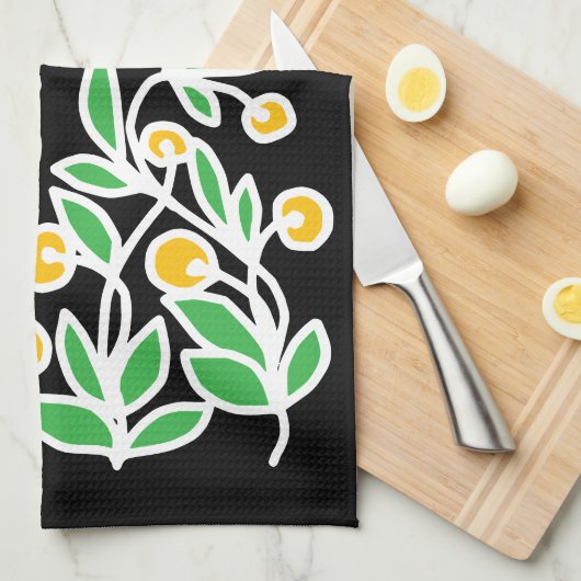 Gele en groene doodle theedoek (Quarter Fold)