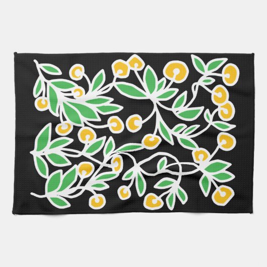 Gele en groene doodle theedoek (Horizontaal)