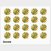 Gele en groene Floral-Sticker met vlinder Ronde Sticker (Vel)