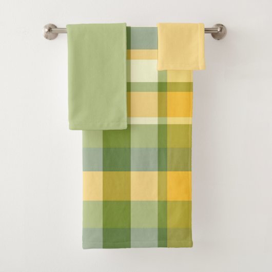 Gele en groene geruite patroonachtergrond bad handdoek (Insitu)