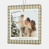 Gele en groene Gingham-foto Keramisch Ornament (Links)
