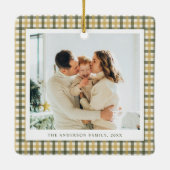 Gele en groene Gingham-foto Keramisch Ornament (Achterkant)