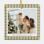 Gele en groene Gingham-foto Keramisch Ornament (Voorkant)