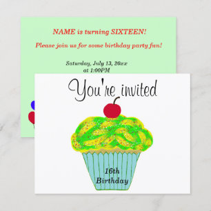 Gele en groene glazuur Vanille-kirsencupcake Kaart