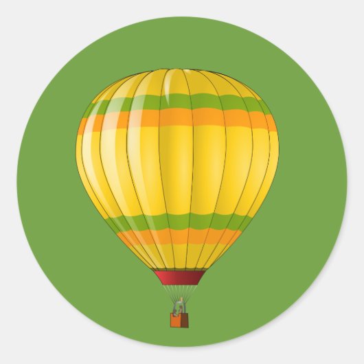 Gele en groene hete luchtballon ronde sticker (Voorkant)