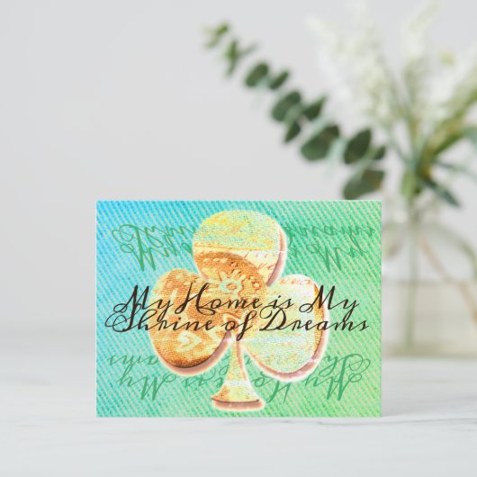 Gele en groene klaver met jouw tekst briefkaart (Staand voorkant)