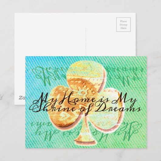 Gele en groene klaver met jouw tekst briefkaart (Voorkant / Achterkant)