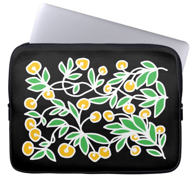 Gele en groene krabbel laptop sleeve (Voorkant)