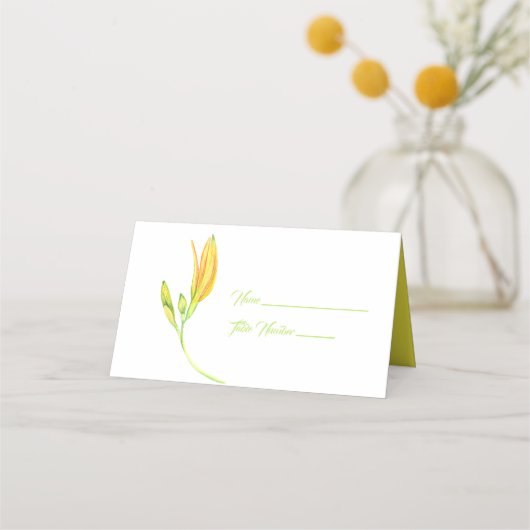 Gele en groene Lily Stem Name Place Card Plaatskaartje (Voorkant)