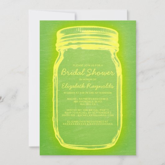 Gele en groene Mason Jar Bridal Shower-uitnodiging Kaart (Voorkant)