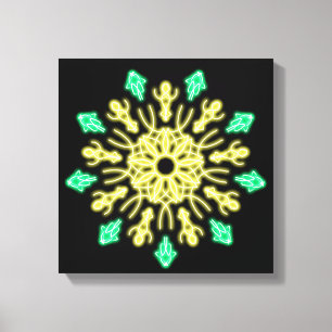 Gele en groene neon bloem canvas afdruk