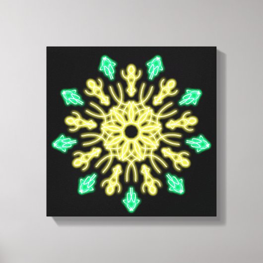 Gele en groene neon bloem canvas afdruk (Voorkant)