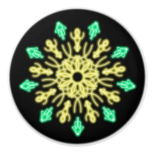 Gele en groene neon bloem keramische knop (Voorkant)