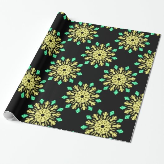 Gele en groene neonbloem cadeaupapier (Uitgerold)