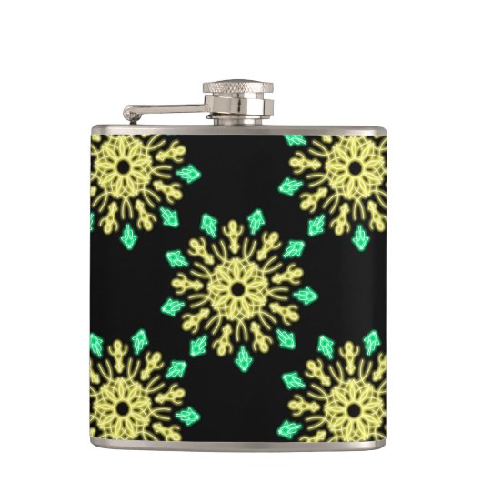 Gele en groene neonbloem heupfles (Voorkant)