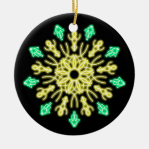 Gele en groene neonbloem keramisch ornament