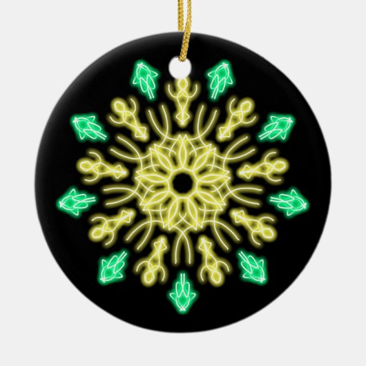 Gele en groene neonbloem keramisch ornament (Voorkant)