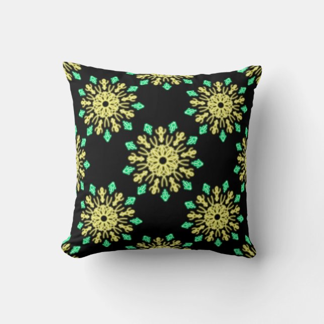 Gele en groene neonbloem kussen (Voorkant)