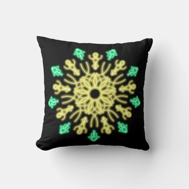 Gele en groene neonbloem kussen (Voorkant)