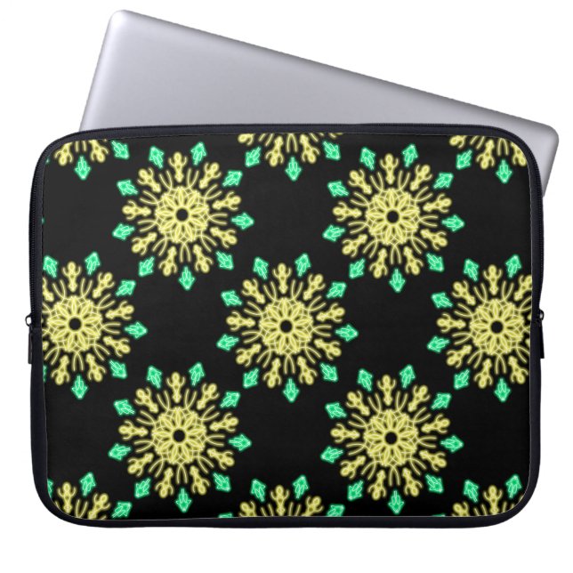 Gele en groene neonbloem laptop sleeve (Voorkant)