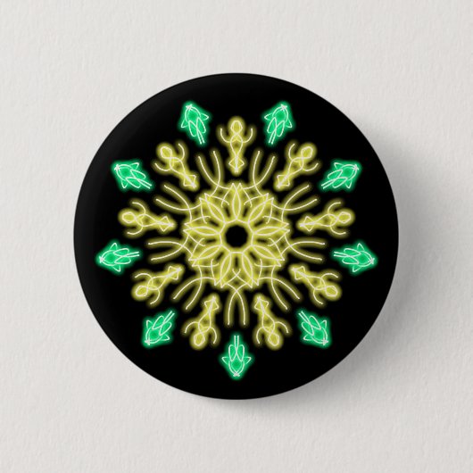 Gele en groene neonbloem ronde button 5,7 cm (Voorkant)