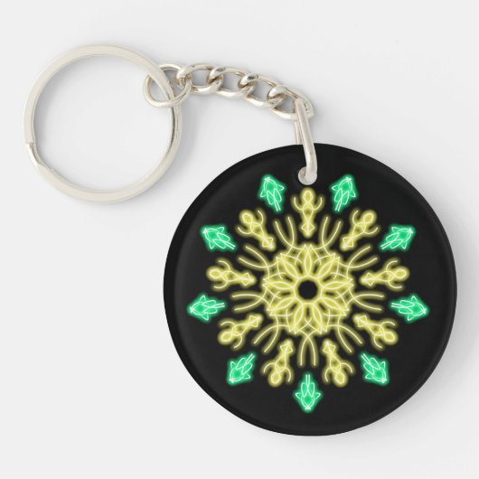 Gele en groene neonbloem sleutelhanger (Voorkant)