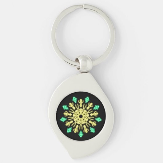 Gele en groene neonbloem sleutelhanger (Voorkant)