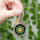 Gele en groene neonbloem sleutelhanger (Hand)