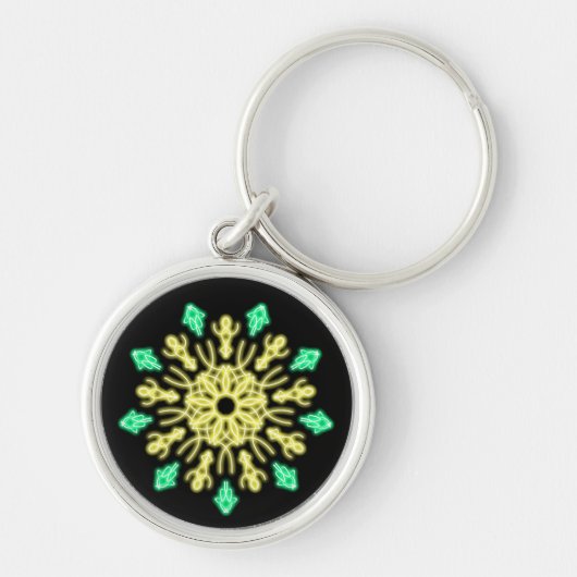Gele en groene neonbloem sleutelhanger (Voorkant)