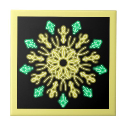 Gele en groene neonbloem tegeltje (Voorkant)