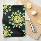 Gele en groene neonbloem theedoek (Quarter Fold)