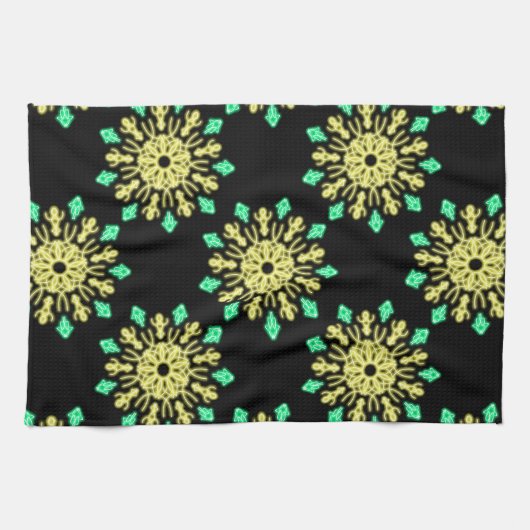 Gele en groene neonbloem theedoek (Horizontaal)