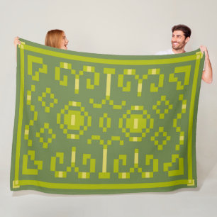 Gele en groene pixels spelen geometrische vormen a fleece deken