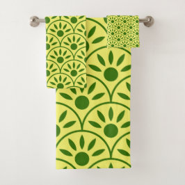 Gele en groene printkeuzeknop bad handdoek