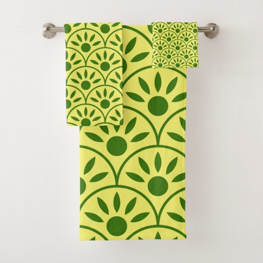 Gele en groene printkeuzeknop bad handdoek (Insitu)