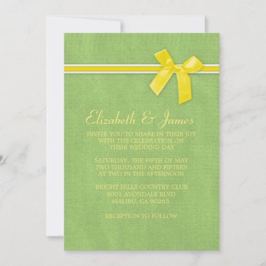 Gele en groene Rustic Burlap Wedding Invitations Kaart (Voorkant)