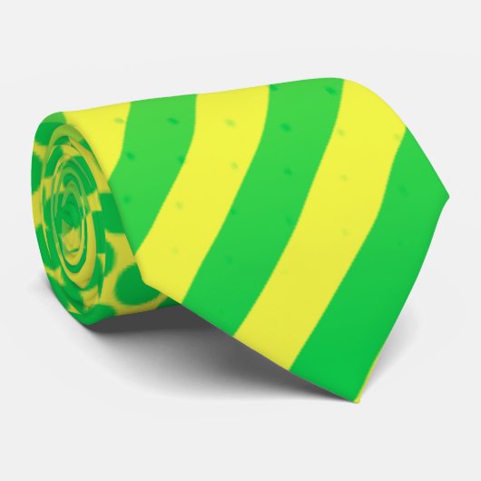 Gele en groene Stippen en Stripes Stropdas (Opgerold)