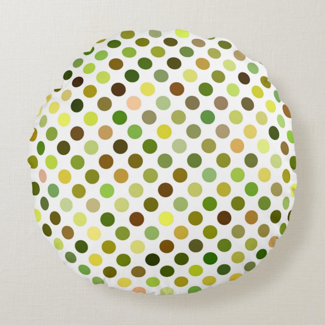 Gele en groene Stippen Rond Kussen (Voorkant)