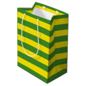 Gele en groene strepen medium cadeauzakje (Achterkant Gekanteld)