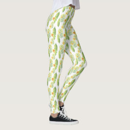 Gele en groene tropische bladeren en bloemen leggings