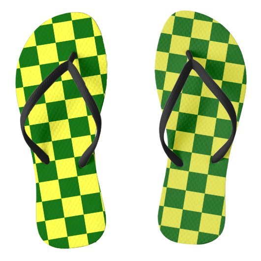 Gele en Groene Vierkanten Teenslippers (Voetbed)