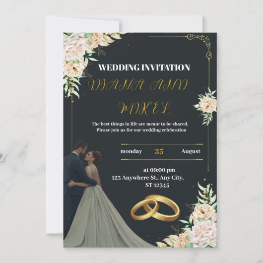 Gele en groene vintage bruiloft uitnodiging (Voorkant)