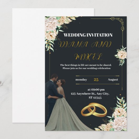 Gele en groene vintage bruiloft uitnodiging (Voorkant / Achterkant)