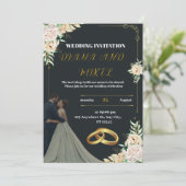 Gele en groene vintage bruiloft uitnodiging (Staand voorkant)