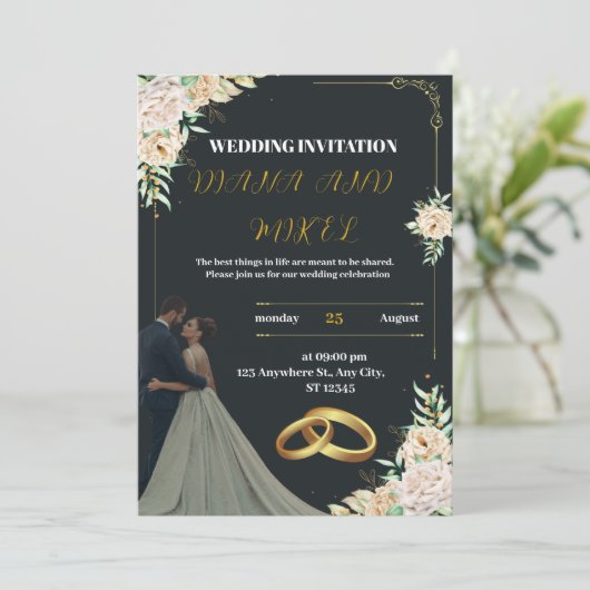 Gele en groene vintage bruiloft uitnodiging (Staand voorkant)